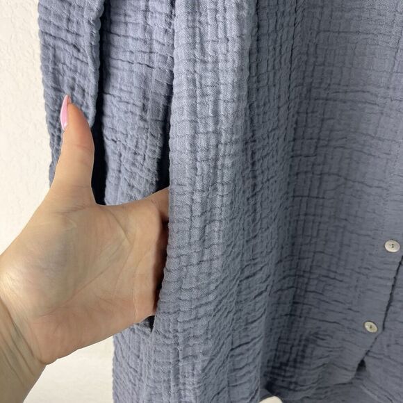 Zara Crinkle Texture Babydoll Tunic Dress Blue Gray Size Small Gauze Beach 208​ - Picture 2 of 8